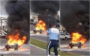 Motocicleta de Poliție s-a făcut scrum