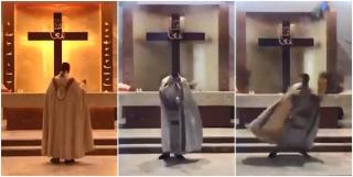 Bucăți din tavanul unei biserici se prăbușesc peste preot și enoriași, în timpul exploziei din Beirut