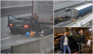 Adolescent român, găsit leșinat într-un autoturism de lux făcut praf într-un TIR, pe un drum din Austria