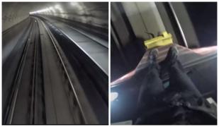 Un tânăr s-a filmat în timp ce mergea agăţat de tren, cu 80 km/h, printr-un tunel din UK
