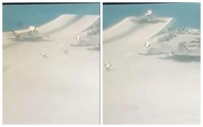 Momentul în care un avion F-35 al aviației britanice ratează decolarea de pe un portavion și se prăbușește în mare