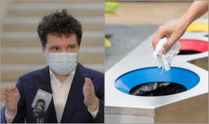 Colaj foto cu Nicușor Dan, primarul general din București, și o imagine în care este exemplificată colectarea selectivă a gunoaielor