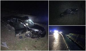 Cinci tineri au zburat cu maşina de pe un pod, în Olt. Doi băieţi au fost găsiţi încarceraţi pe bancheta din spate