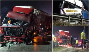 Două TIR-uri s-au ciocnit frontal pe Valea Oltului, după ce unul dintre şoferi a intrat cu camionul pe contrasens