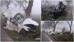 Audi A6 făcut praf la ieşire din Comana. Bolidul s-a rupt în două, șoferul de 34 de ani a murit pe loc