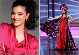 Colaj cu portretul Biancăi Lorena Tirsin şi o fotografie de la calificările Miss Universe 2021