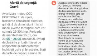 Vremea rea, anunţată prin mesaje RO-ALERT. Oamenii, îndemnaţi să rămână la adăpost