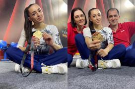 Gimnasta Larisa Iordache alaturi de cei doi antrenori
