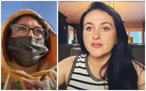 Casey Garcia apare cu o glugă pe cap și cu mască de protecție pe față, la scoala fiicei sale din Texas