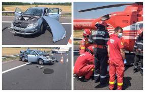 Copil rănit după ce a fost proiectat pe un geam, în urma unui accident grav pe Autostrada Soarelui