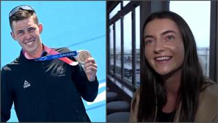 Colaj cu Hayden Wilde, prezentând medalia de bronz câştigată la Tokyo 2020, şi fosta lui iubită din copilărie