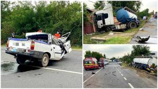 Dacie Papuc ruptă în două pe un drum din Ialomiţa. Şoferul a murit pe loc, motorul maşinii a zburat după impact