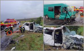 O maşină şi un microbuz s-au ciocnit violent pe un drum din judeţul Iaşi