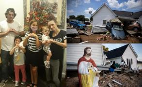 Familia Hall (stânga). Imagini cu inundaţiile devastatoare din Tennesse