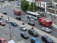 Un autobuz plin cu călători a luat foc în mers, în Sibiu