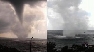 Trombă spectaculoasă filmată pe coasta Mării Negre, la Novorossiisk