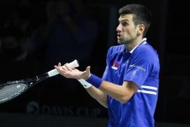 Novak Djokovic, în timpul meciului din Cupa Davis, în decembrie