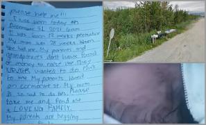 O scrisoare a fost lăsată lângă copilul abandonat la o interesecţie, în Fairbanks, Alaska