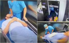 Momentul dramatic când un lift dintr-un spital din India porneşte din senin cu pacientul pe targă