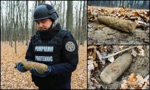 Proiectil exploziv în stare perfectă de funcţionare, care datează din Al Doilea Război Mondial, găsit în pădurea Adâncata din Suceava