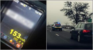 Mașină care circulă pe autostradă, colaj lângă un aparat de radar