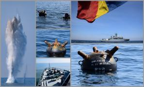 Imagini de la acţiunea de neutralizare a unei mine în Marea Neagră
