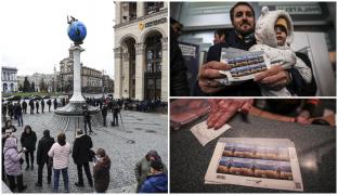 Ucraineni stau la cozi uriaşe, pentru a cumpăra timbrele pe care apare crucişătorul "Moskva"