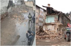 Peretele unei clădiri din Vatra Dornei s-a prăbuşit din senin, în plină stradă. De câţiva ani, construcţia era într-o stare deplorabilă