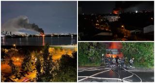 Incendiu puternic la un service auto din Bucureşti