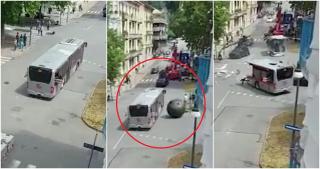 O sferă uriaşă a rupt în două un autobuz, pe străzile din Torino. Filmările la viitorul blockbuster "Fast and Furious" au paralizat traficul din oraşul italian