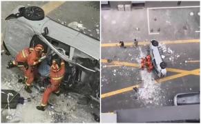 O maşină electrică Nio a căzut de la etajul trei al unei clădiri din Shanghai