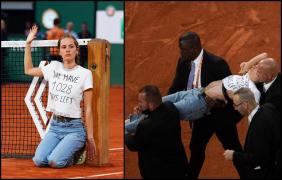 Incident la Roland Garros: O protestatară s-a legat de fileu, în cea de-a doua semifinală masculină, dintre Marin Cilic şi Casper Ruud