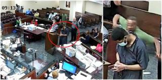 Un tată îngenuncheat de durere, filmat cum îl atacă pe ucigașul fiului său în sala de judecată. Americanul s-a năpustit asupra tânărului încătușat