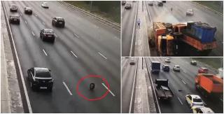 O anvelopă rostogolindu-se haotic în trafic, printre mașini, a provocat un dezastru pe șoseaua de centură a Moscovei. Grozăvia a fost filmată