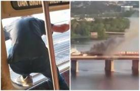 Sute de pasageri blocaţi într-un tren în flăcări, pe un pod din Boston. Un bărbat a sărit pe geam, drept în râu, să-şi salveze viaţa