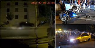 Motociclist în comă, după ce a fost aruncat câțiva metri în aer înainte să se prăbușească pe caldarâm. Accident cumplit filmat în Galați
