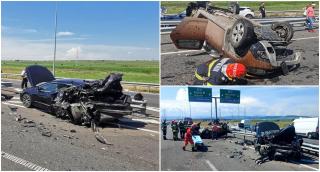 Mașină de la Poliția Autostrăzi, lovită de TIR pe A10, între Alba Iulia și Sebeș. Agenții interveneau la un alt accident