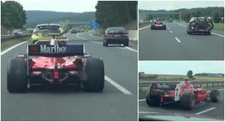 Monopost Ferrari, filmat făcând slalom printre mașini, pe o autostradă din Cehia. Poliția îl caută pe șoferul vitezoman