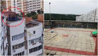 "Ferească Dumnezeu! Asta mai lipsea". Trambulină pentru copii, montată pe acoperișul unei bloc cu 17 etaje, în Chişinău