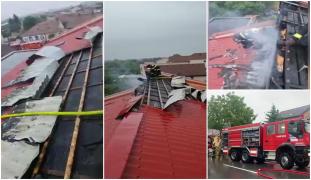 Acoperişul unei policlinici din Arad a luat foc, după ce a fost lovit de fulger