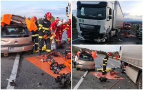 O femeie de 52 de ani a murit, după ce maşina în care se afla a intrat pe contrasens direct într-un camion, în Cluj