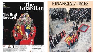 Prima pagină a ziarelor britanice din prima ediție de după funeraliile Reginei Elisabeta a II-a