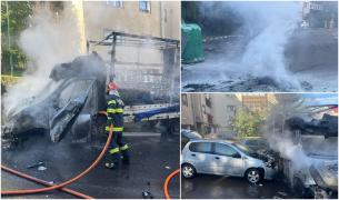 5 maşini au fost mistuite de flăcări, iar alte 3 serios avariate, pe o stradă din Braşov