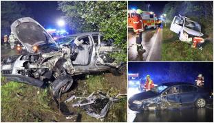 Colaj cu trei fotografii care surprind imagini de la locul accidentului cu români din Germania