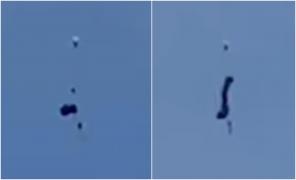 Momentul de infarct în care doi bărbaţi cad în gol după ce parașuta nu se deschide