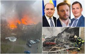 Elicopter ucrainean prăbușit lângă o grădiniță în Kiev. Ministrul de Interne, adjunctul său și trei copii, printre cei 18 morți