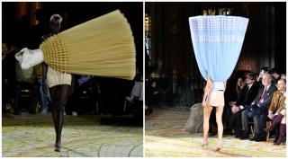 Rochii cu susul în jos sau purtate lateral. Viktor & Rolf au dat moda peste cap la defilarea de la Paris