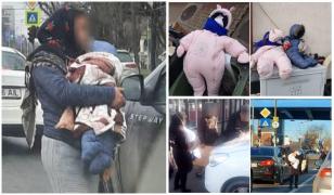 "Îmi trebuie bani pentru lapte" Mai multe femei, prinse la cerșit cu păpuși din cârpe în brațe, pe post de bebeluși, la semaforul de la Grozăvești