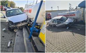 Accident groaznic în Piteşti între 2 autoturisme. Unul dintre şoferi a ricoşat într-o cisternă cu GPL