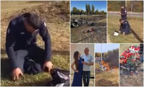 "Nu se poate, au ars de vii! De ce nu te-ai uitat?" Polițist în genunchi, după o tragedie cu doi soți morți lângă aeroportul Chișinău din Moldova